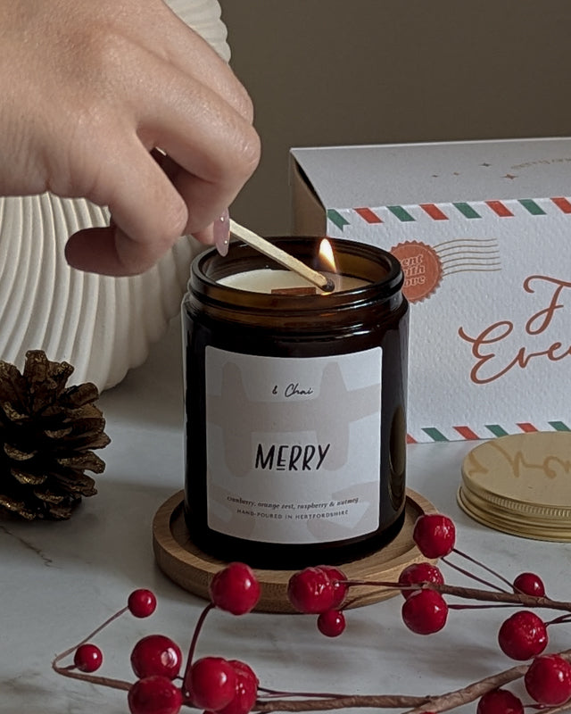 Merry Soy Candle | Orange & Cranberry Christmas Scent